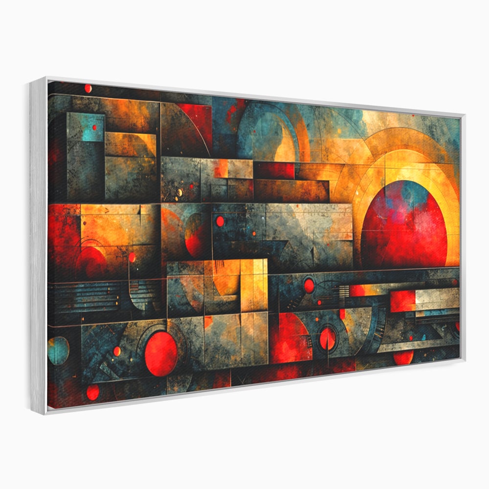 Tablou canvas cu tablou canvas cu forme geometrice abstracte, in rama de aluminiu argintiu